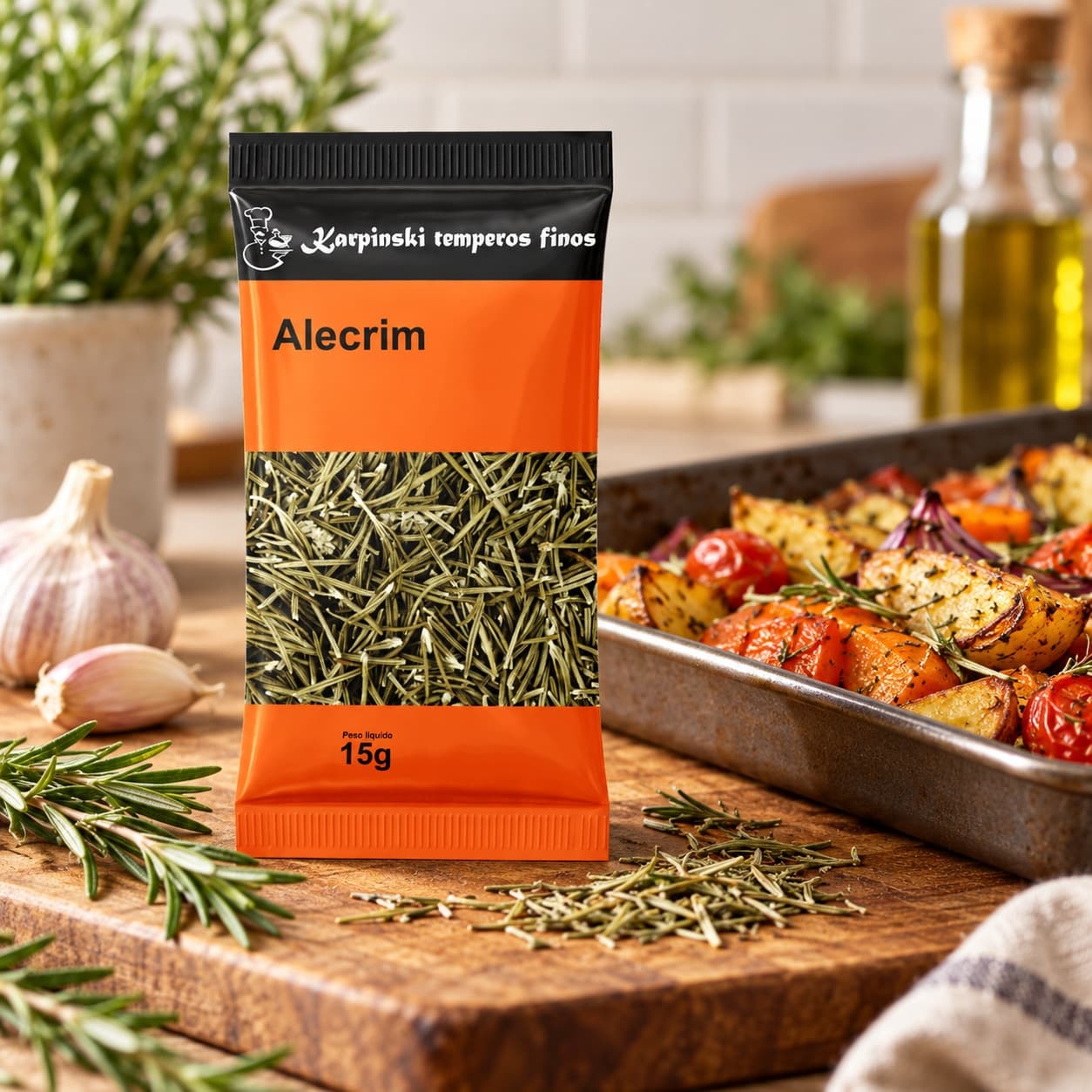 Tempero Alecrim Desidratado em Sachê Karpinski 15 g — no preparo com legumes assados
