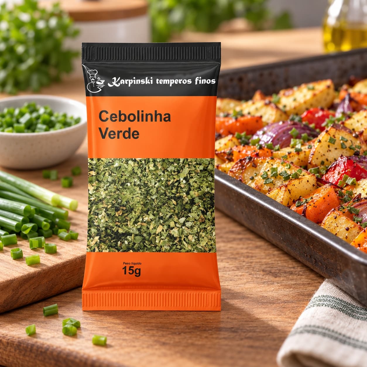 Tempero Cebolinha Verde em Sachê Karpinski 15 g — no preparo com legumes assados