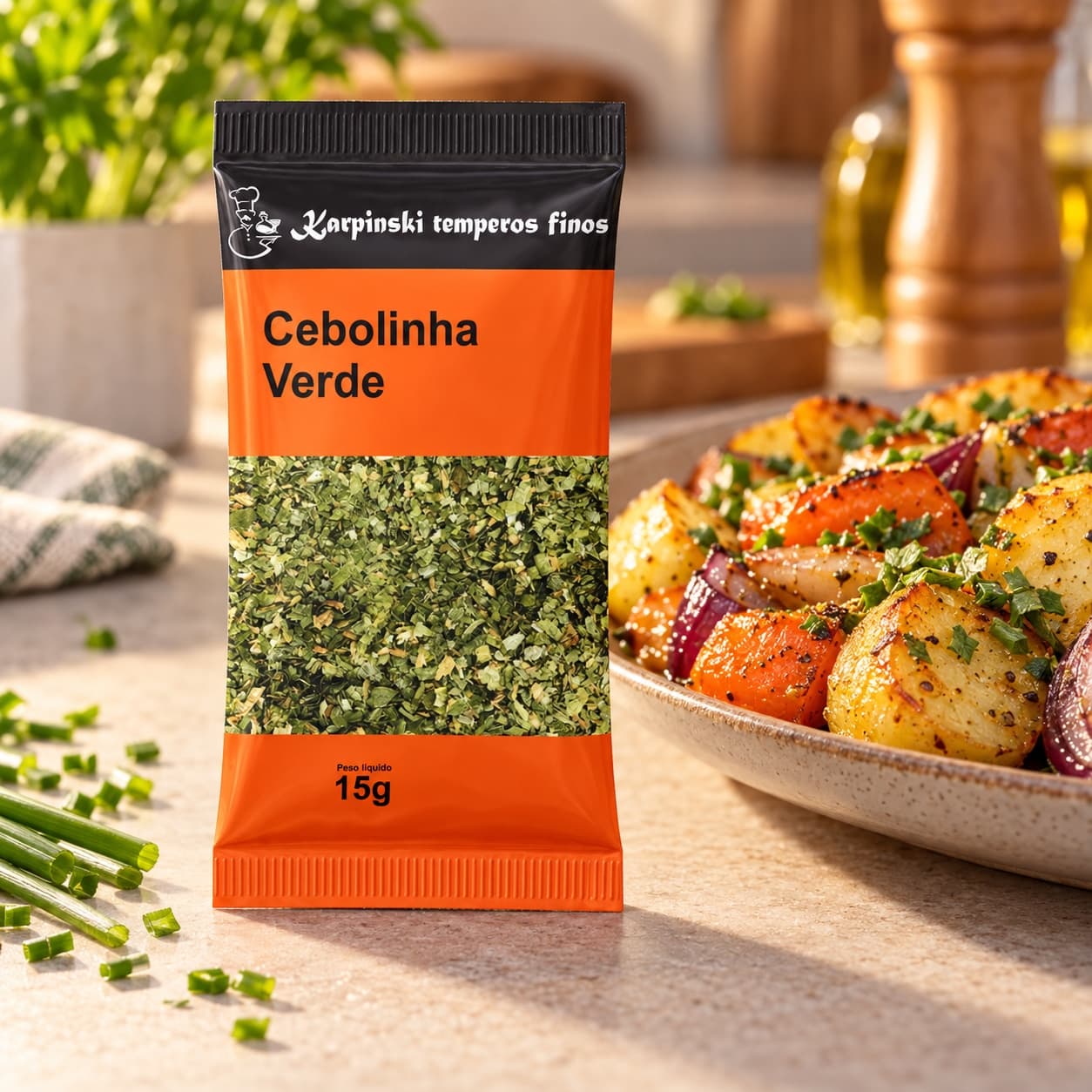 Tempero Cebolinha Verde em Sachê Karpinski 15 g — com legumes assados