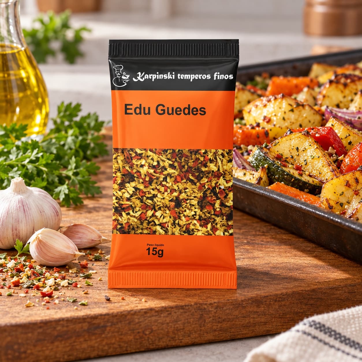 Tempero Edu Guedes em Sachê Karpinski 15 g — no preparo com legumes assados