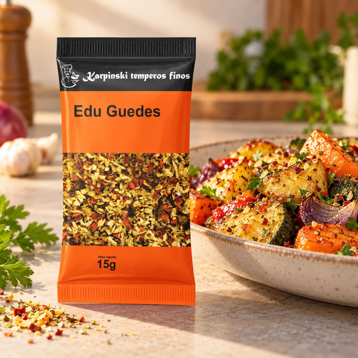 Tempero Edu Guedes em Sachê Karpinski 15 g — com legumes assados
