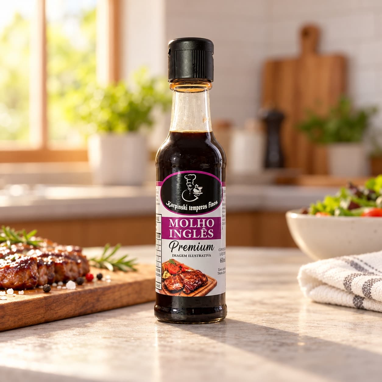 Molho Inglês Karpinski 60 ml — na bancada da cozinha