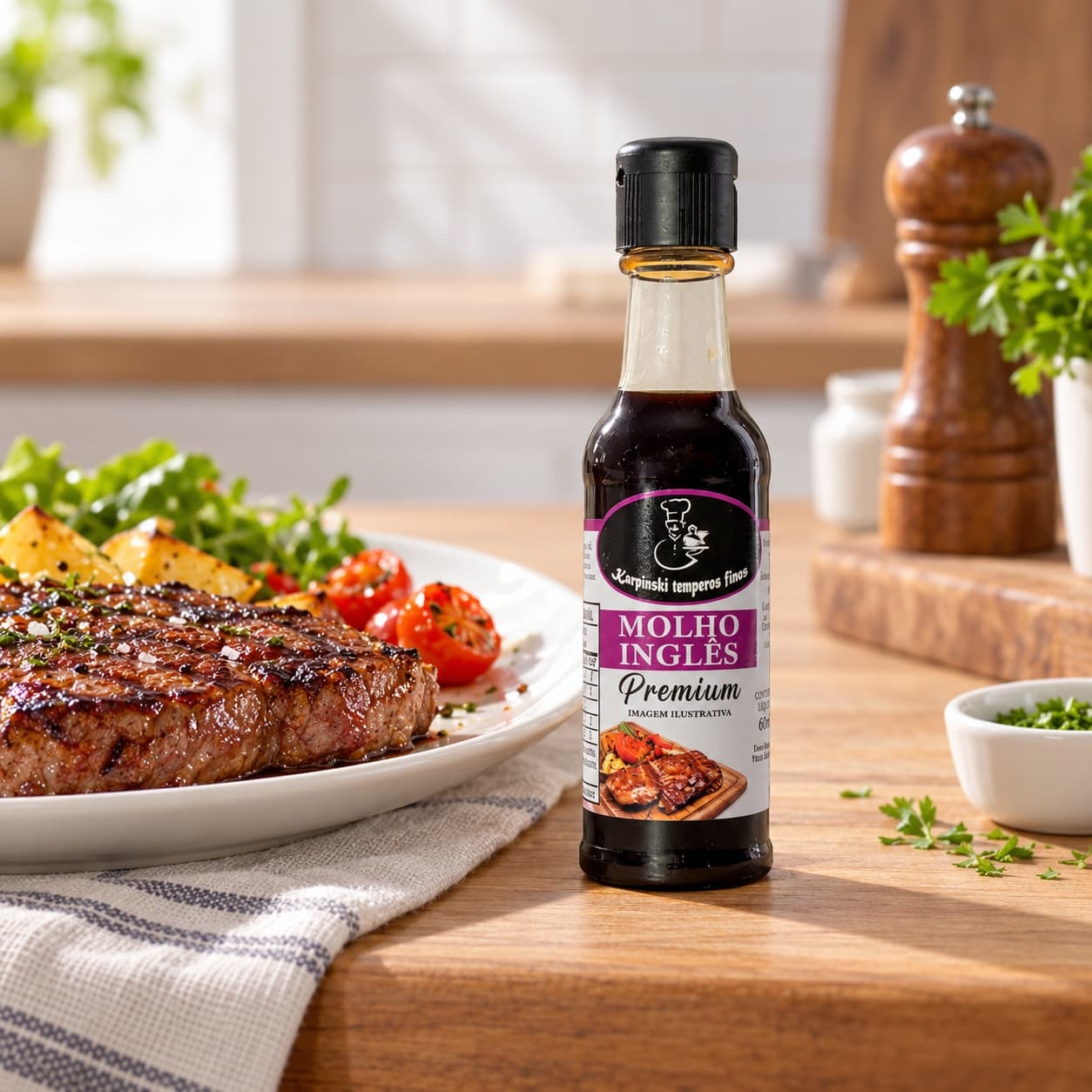 Molho Inglês Karpinski 60 ml — ao lado de refeição salgada