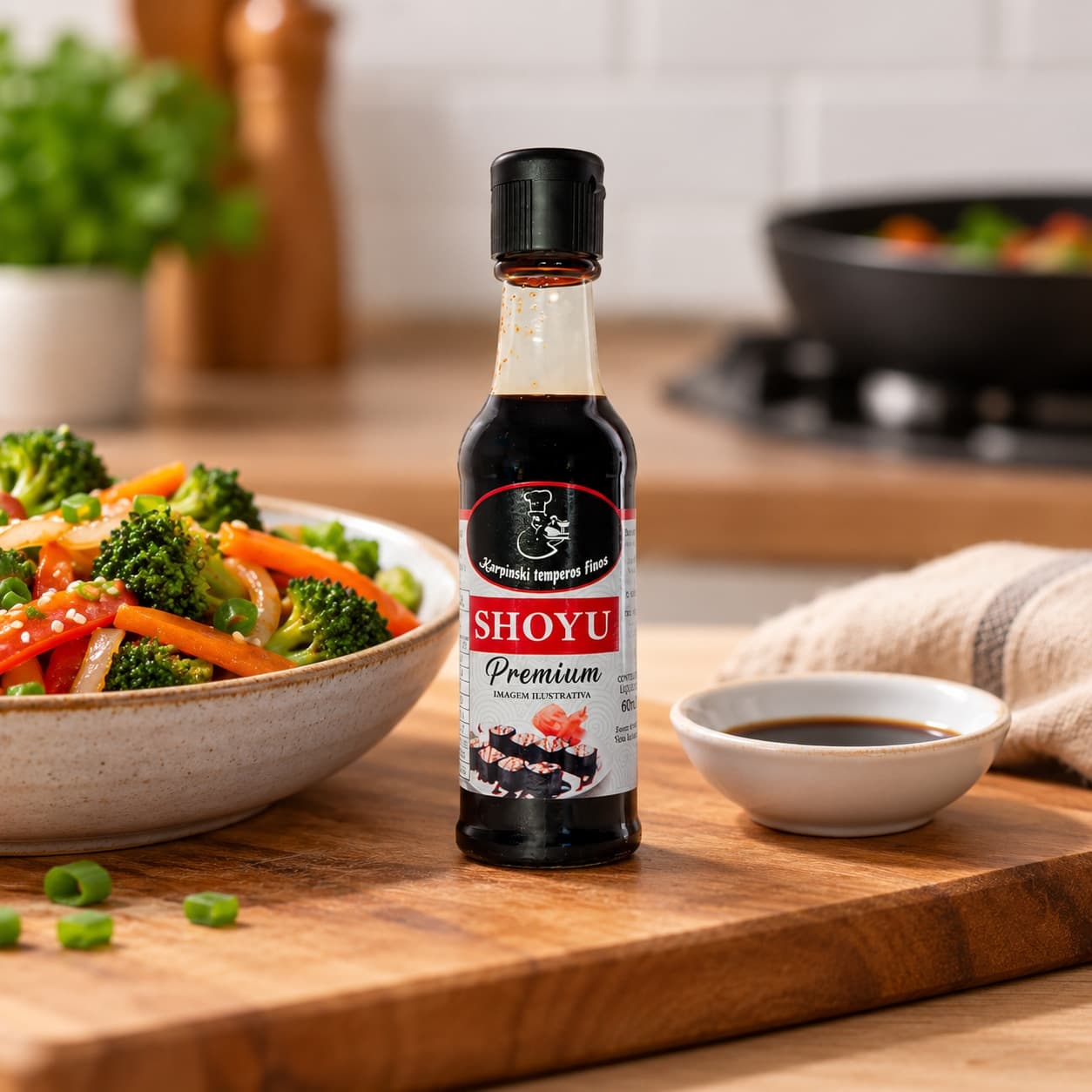 Molho Shoyu Tradicional Karpinski 60 ml — no preparo com legumes cozidos