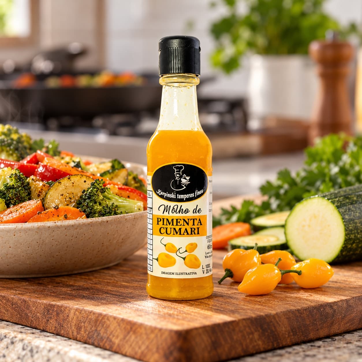 Molho de Pimenta Cumari Karpinski 60 ml — no preparo com legumes cozidos