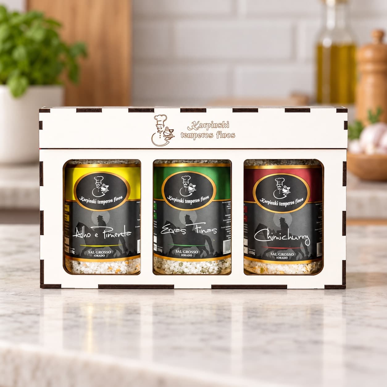 Kit Toque Gourmet Karpinski — detalhe da embalagem e do rótulo
