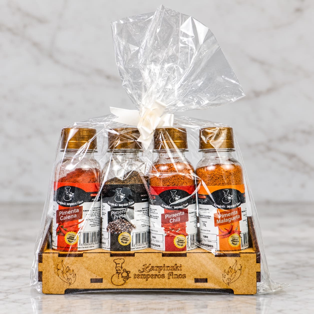 Kit de Pimentas Linha Gourmet Karpinski — detalhe da embalagem e do rótulo