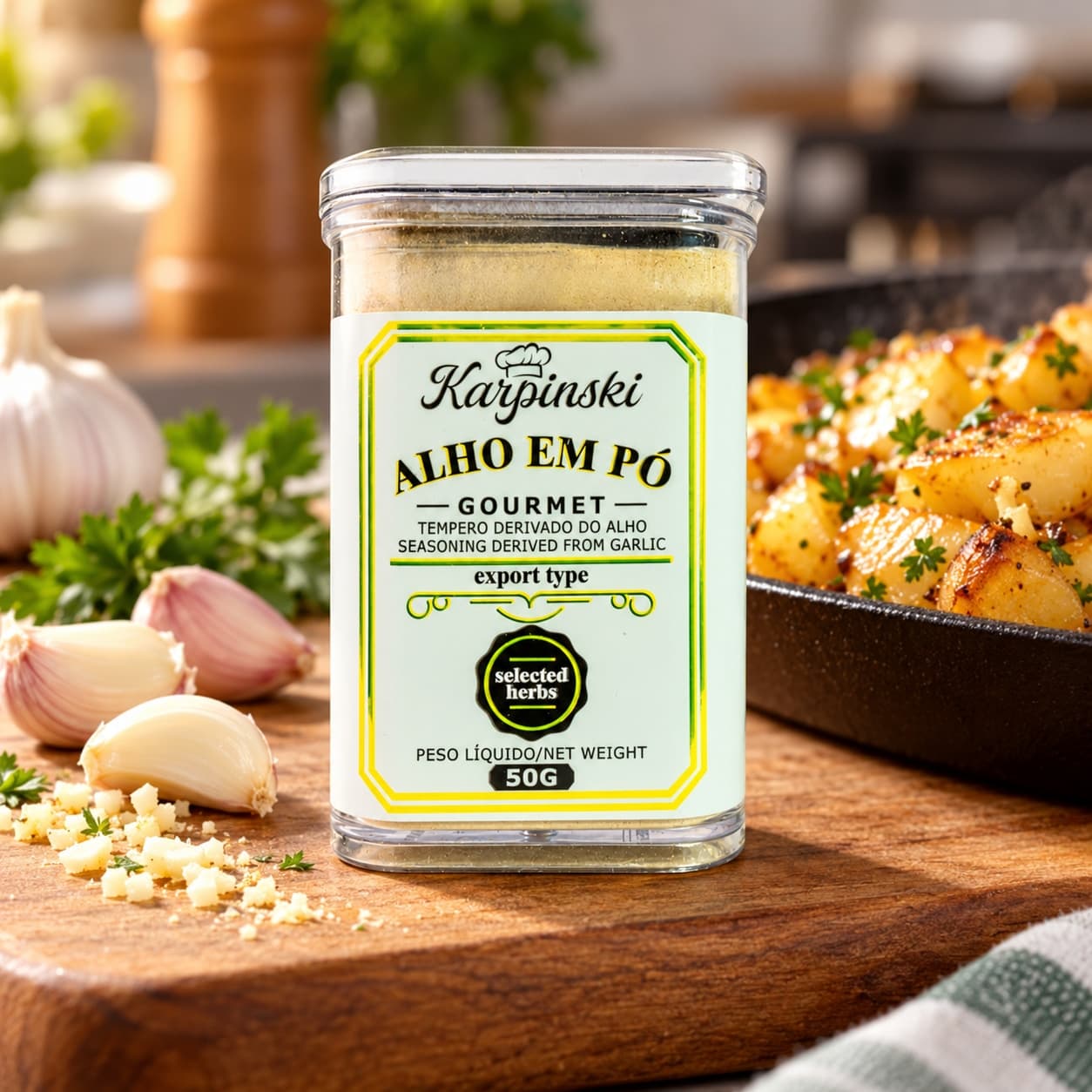 Tempero Alho em Pó Gourmet Karpinski 50 g — no preparo com batatas salteadas