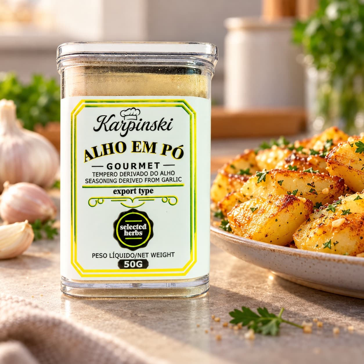 Tempero Alho em Pó Gourmet Karpinski 50 g — com batatas salteadas