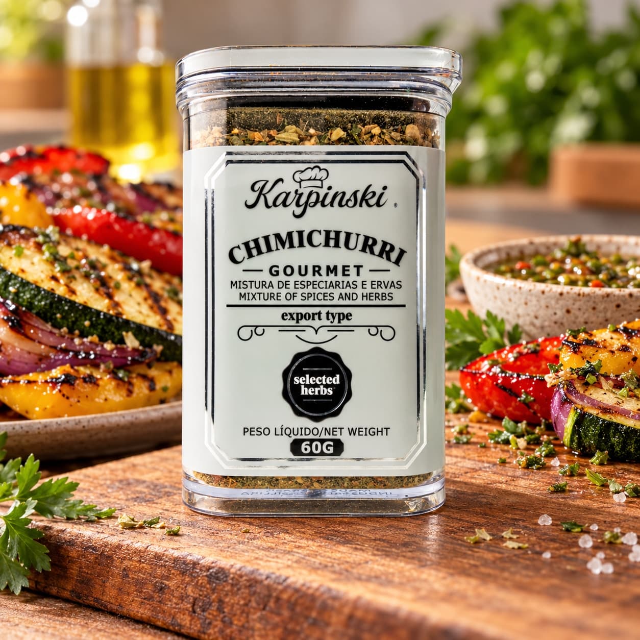 Tempero Chimichurri Gourmet Karpinski 60 g — no preparo com legumes grelhados com chimichurri