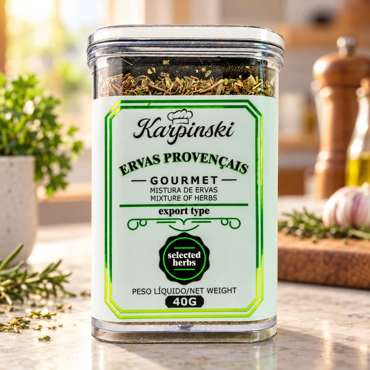 Ervas Provençais Gourmet Karpinski 40 g — na bancada da cozinha