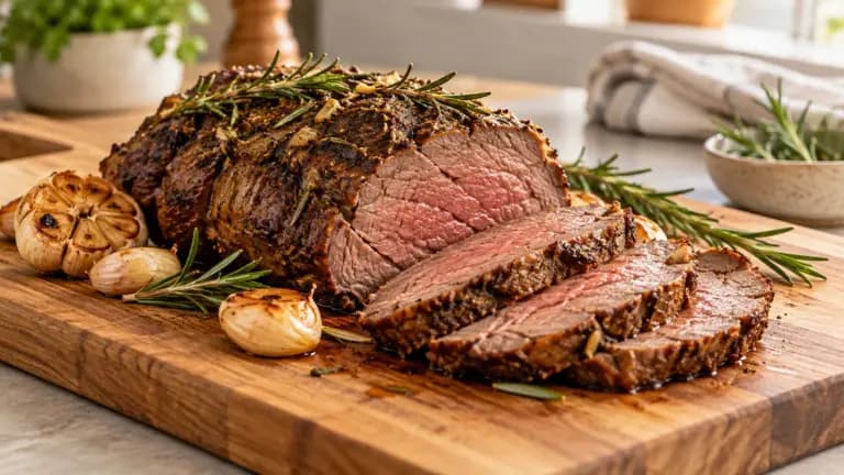 Carne assada fatiada com alecrim e alho