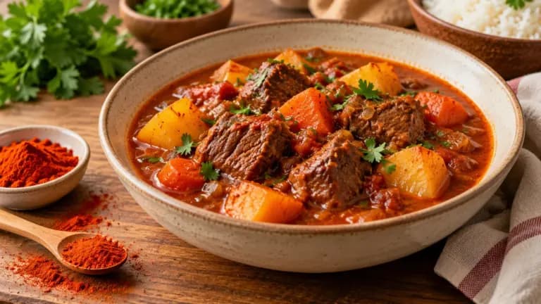 Ensopado de carne com molho avermelhado de páprica doce