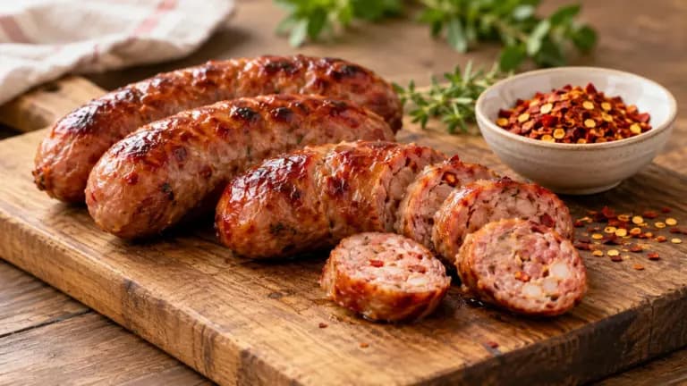 Linguiça artesanal assada com pimenta calabresa em flocos