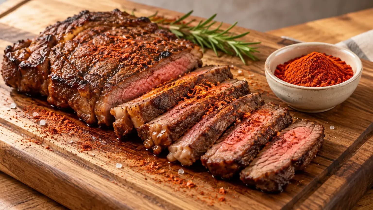 Carne grelhada com páprica picante e a especiaria em uma tigela