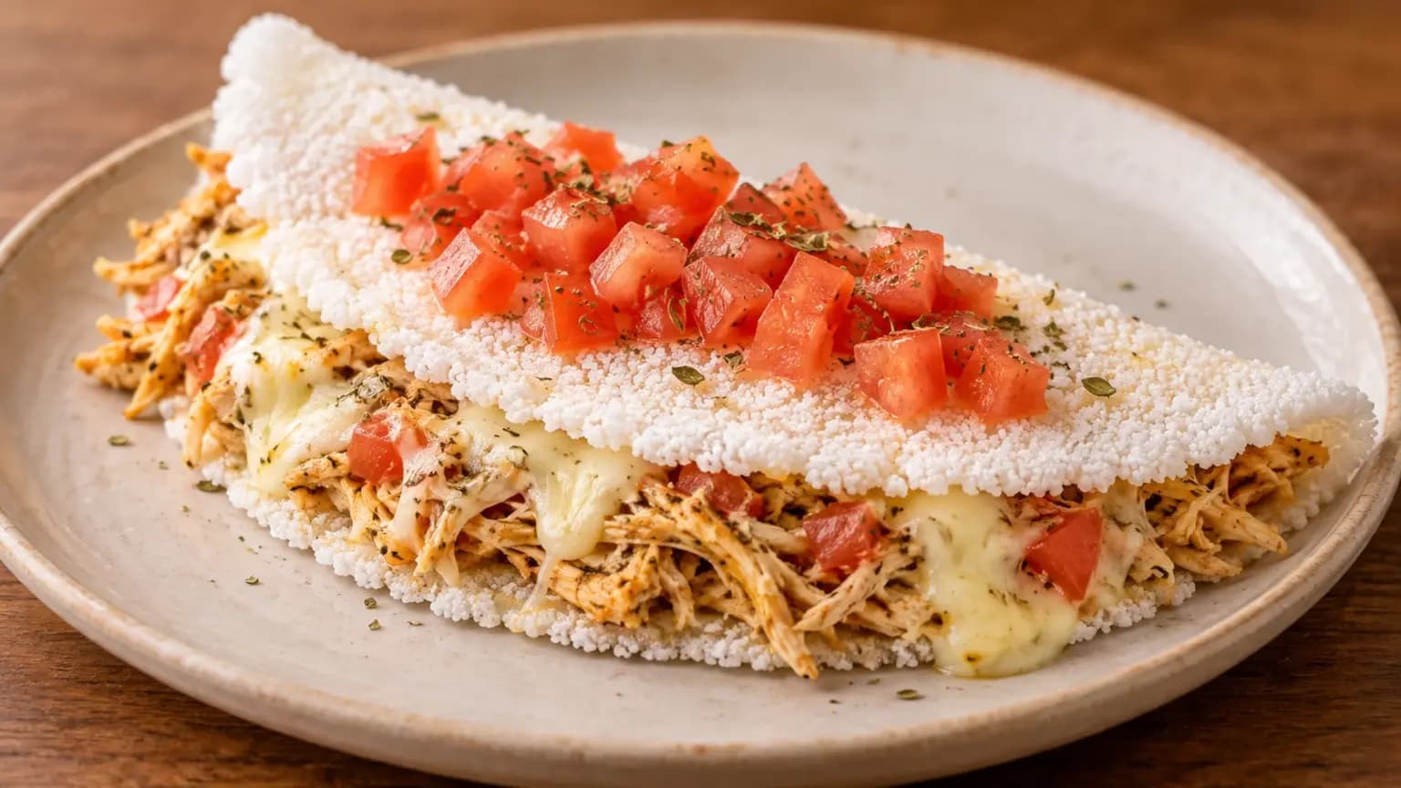 Tapioca Recheada com Frango Temperado
