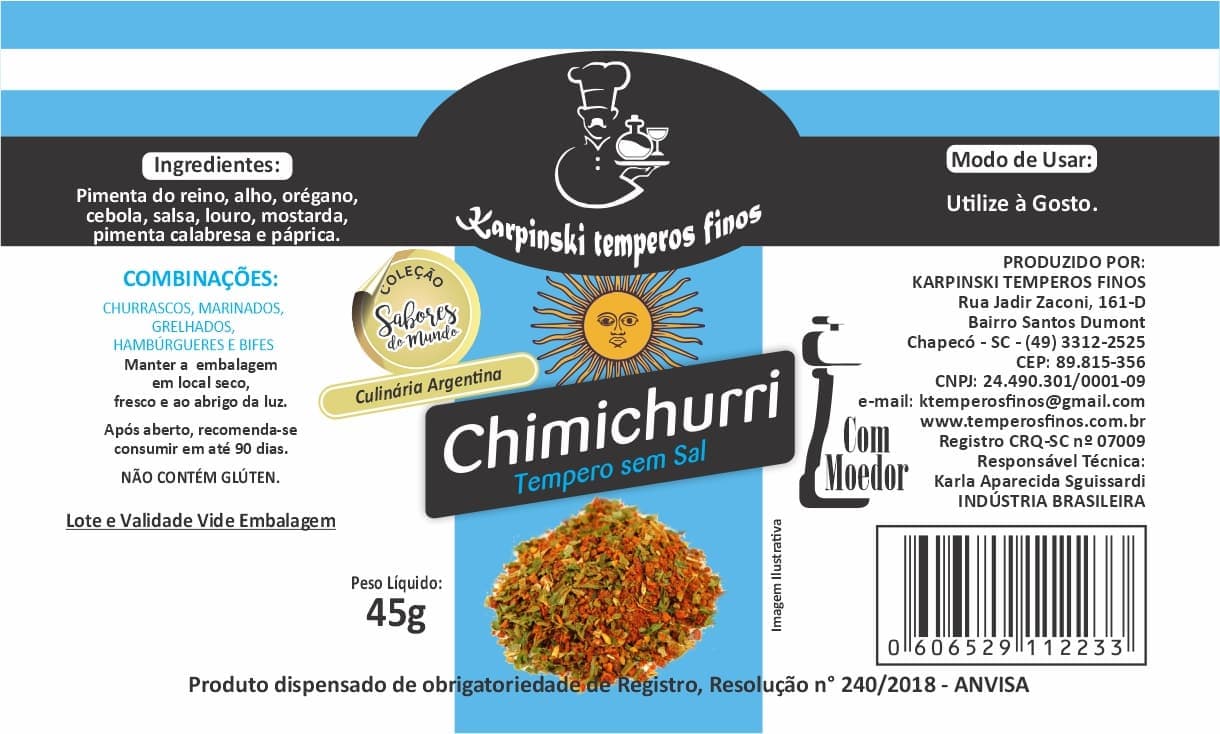 Tempero Culinária Argentina Chimichurri C/Moedor