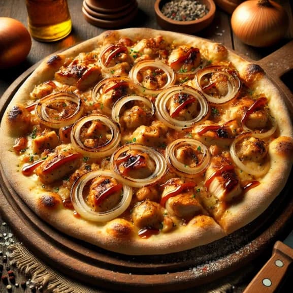 Pimenta Síria: Pizza de Frango com Cebola Caramelizada